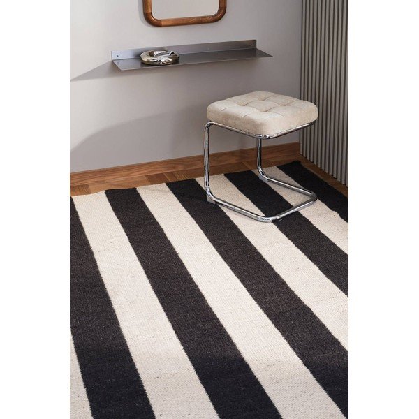 Covor tip traversă alb-negru țesut manual din amestesc de lână 80x200 cm Sissel – Jotex-image-1