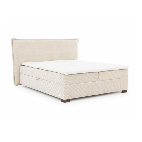 Pat boxspring bej cu spațiu de depozitare 160x200 cm Lysa – Ropez