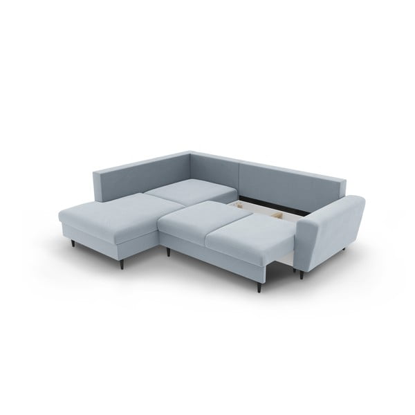 Colțar albastru deschis extensibil, cu spațiu de depozitare cu tapițerie din catifea (cu colț pe partea stângă-în formă de ”L”) Kyoto – Cosmopolitan Design-image-3