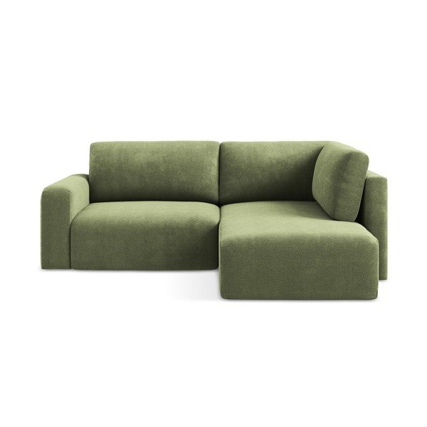 Colțar verde extensibil/cu spațiu de depozitare cu tapițerie din chenille (cu colț pe partea dreaptă/în formă de ”L”) Kona – Makamii