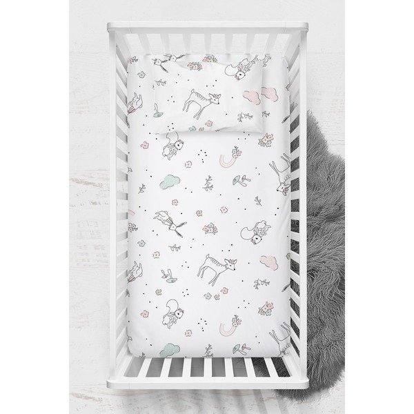 Cearceaf pentru copii alb din bumbac ranforcé pentru pătuț cu elastic 70x120 cm Flowers – Mijolnir-image-1