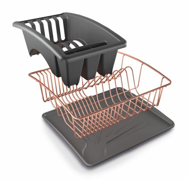 Suport pentru scurs vase Metaltex cu tavă, arămiu-image-1