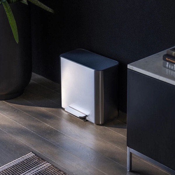 Coș de gunoi argintiu mat pentru reciclare/cu pedală din oțel inoxidabil 15 l Dual Mini – simplehuman-image-1