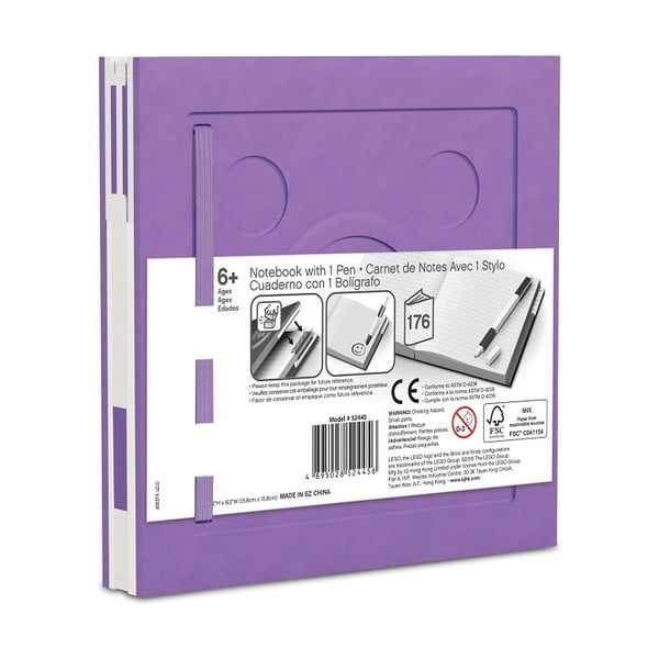 Caiet cu pix cu gel LEGO®, 15,9 x 15,9 cm, mov-image-2