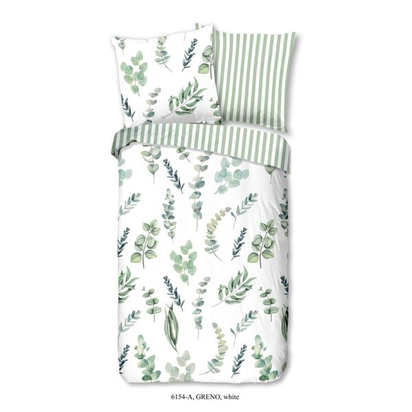 Lenjerie de pat din bumbac Good Morning Greno, 140 x 200 cm, verde-alb