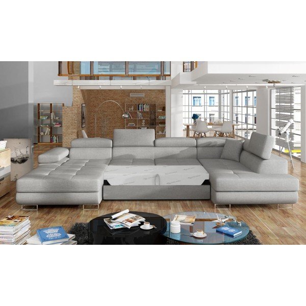 Colțar gri deschis extensibil/cu spațiu de depozitare (cu colț pe partea dreaptă/în formă de "U") Rodrigo – ELTAP-image-2