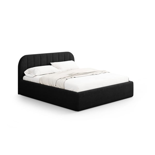 Pat matrimonial negru tapițat cu spațiu de depozitare cu somieră 160x200 cm Juno – Windsor & Co Sofas