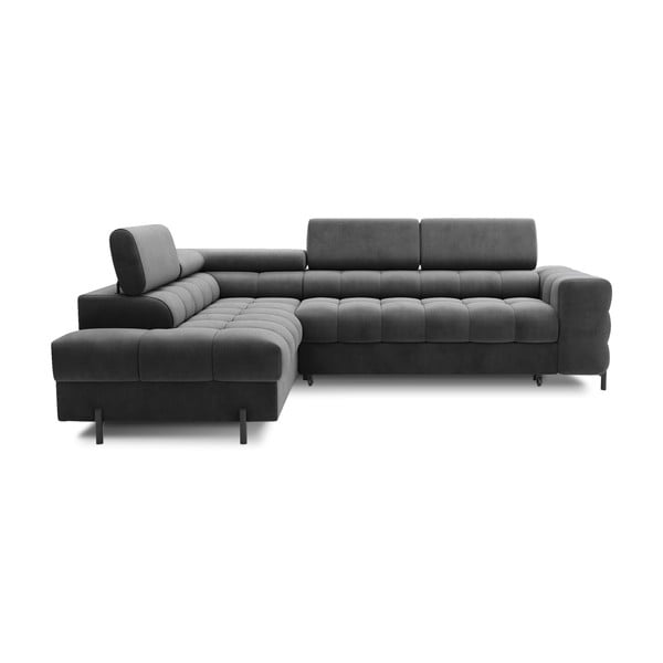 Colțar gri închis extensibil/cu spațiu de depozitare cu tapițerie din catifea (cu colț pe partea stângă/în formă de ”L”) Ferucce – ELTAP