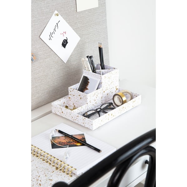 Organizator de birou cu 4 piese Bigso Box of Sweden Lena, alb-auriu-image-1