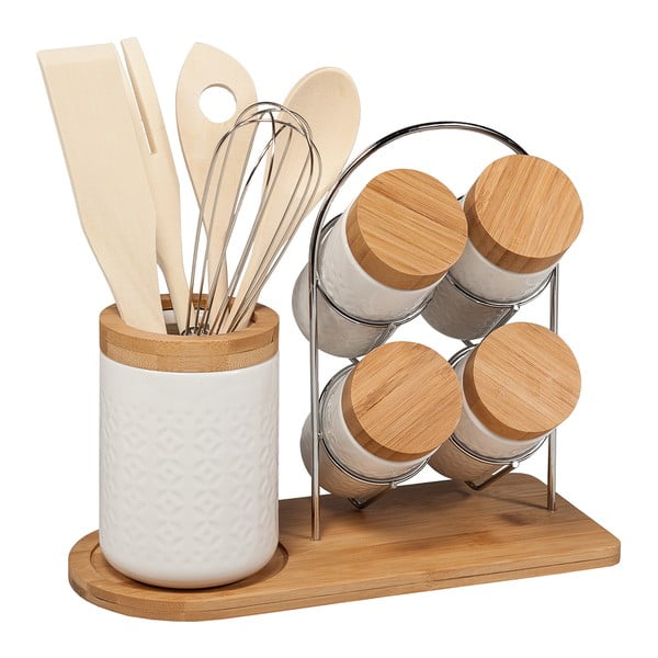 Set ustensile pentru bucătărie și recipiente mirodenii Porcelain and Bamboo