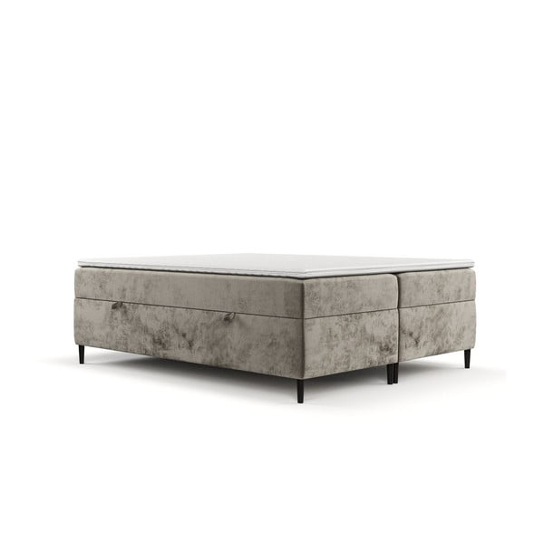 Pat boxspring maro deschis cu spațiu de depozitare 200x200 cm Araya – Maison de Rêve