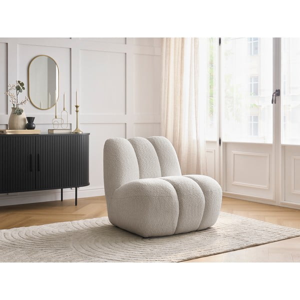 Fotoliu bej cu tapițerie din țesătură bouclé Janissaire – Bobochic Paris-image-1