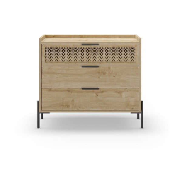 Comodă în culoare naturală joasă cu aspect de lemn de stejar 90x80 cm Inca – Marckeric