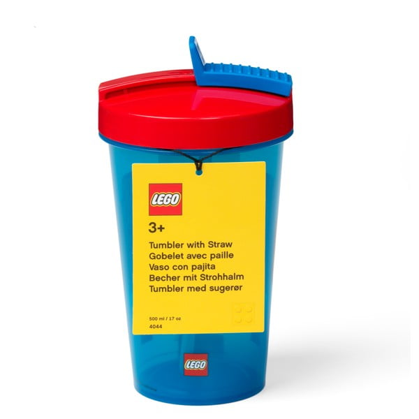 Pahar cu capac roșu și pai LEGO® Iconic, 500 ml, albastru-image-1