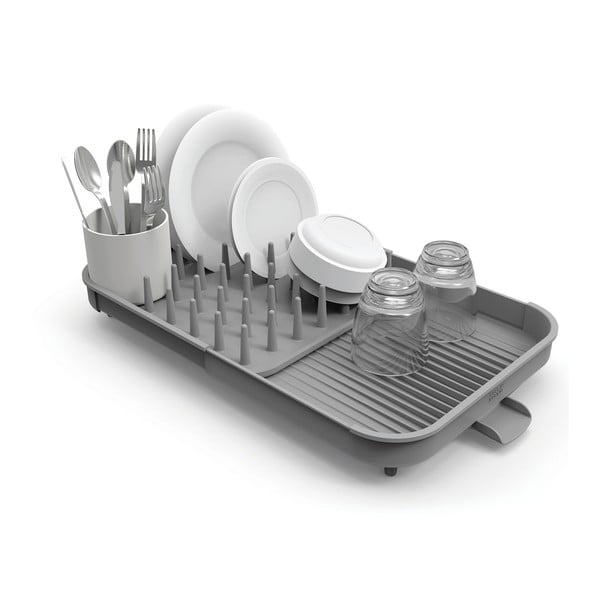 Scurgător de vase gri ajustabil din plastic 34x37 cm Duo – Joseph Joseph
