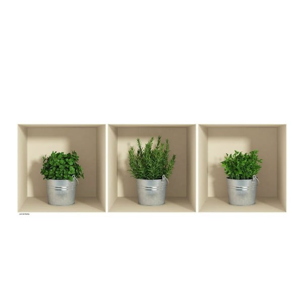 Set 3 autocolante cu efect 3D Ambiance Herbs in Pot-image-2