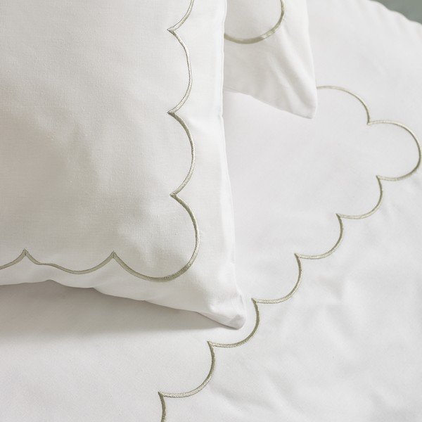 Lenjerie de pat albă-verde pentru pat dublu/extinsă 230x220 cm Scallop Border – Catherine Lansfield-image-3