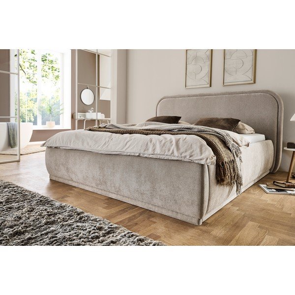 Pat matrimonial bej tapițat fără somieră 160x200 cm Soma – Meise Möbel-image-2