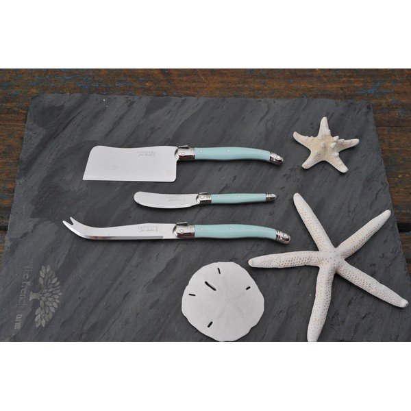 Set 3 cuțite pentru servit brânzeturi în suport din lemn Jean Dubost Pastel Turquoise-image-1
