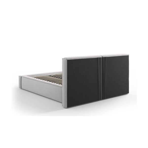Pat matrimonial gri deschis tapițat cu spațiu de depozitare și somieră  160x200 cm Arendal – Cosmopolitan Design-image-4
