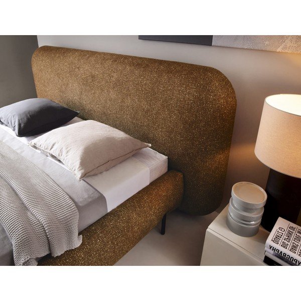 Pat matrimonial galben ocru tapițat cu spațiu de depozitare cu somieră 160x200 cm Pointt – ELTAP-image-3