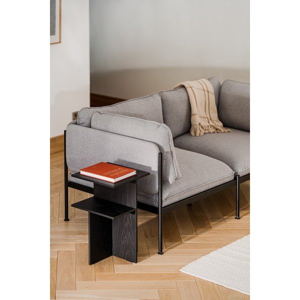 Noptieră neagră cu rafturi cu aspect de lemn de stejar Atik – noo.ma-image-1