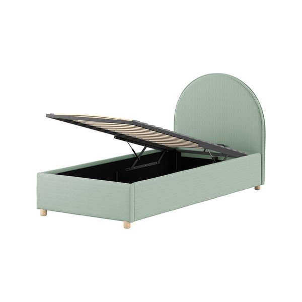 Pat verde tapițat cu spațiu de depozitare cu somieră 90x200 cm Moon – Vipack-image-4