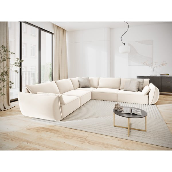 Colțar bej cu tapițerie din catifea Vanda – Mazzini Sofas-image-1