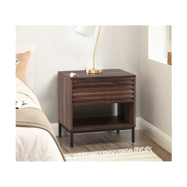 Noptieră maro închis cu blat cu aspect de lemn de nuc Celine – Støraa-image-2