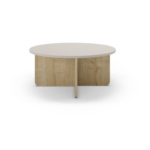 Măsuță de cafea crem/în culoare naturală rotundă cu aspect de lemn de stejar ø 80 cm Hillary – Marckeric-image-2