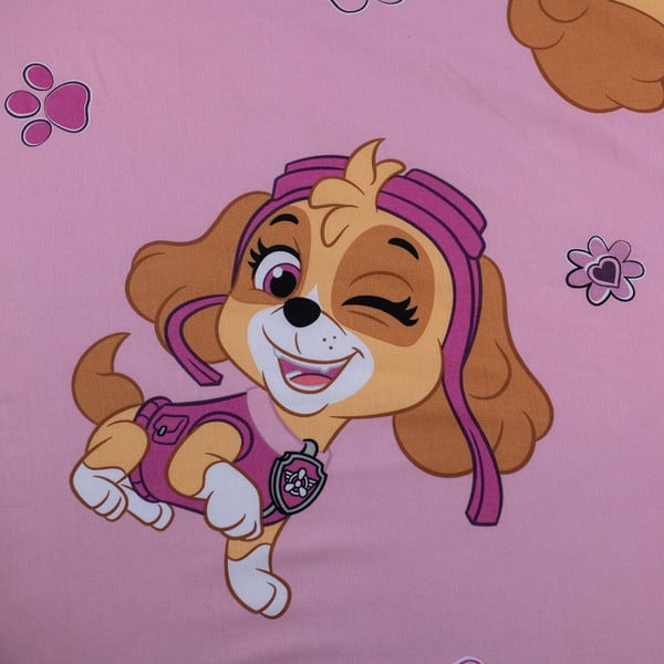 Cearceaf pentru copii roz din bumbac pentru pat de o persoană cu elastic 90x200 cm Paw Patrol – Jerry Fabrics-image-2