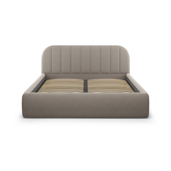 Pat matrimonial maro deschis tapițat cu spațiu de depozitare cu somieră 200x200 cm Juno – Windsor & Co Sofas-image-3