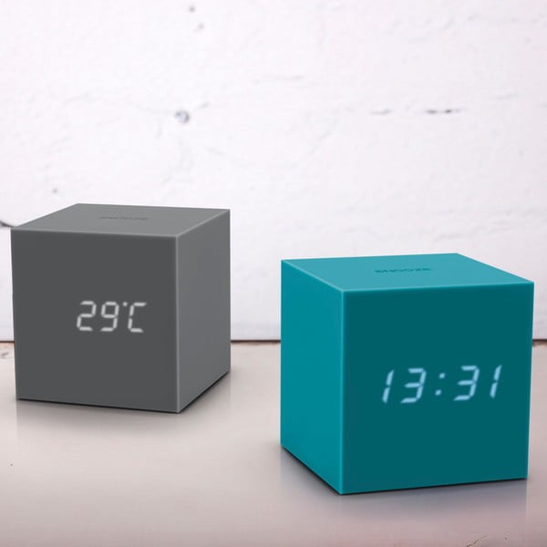 Ceas deșteptător cu LED Gingko Gravity Cube, gri - albastru-image-1