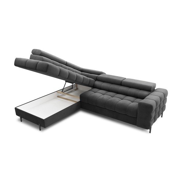 Colțar gri închis extensibil/cu spațiu de depozitare cu tapițerie din catifea (cu colț pe partea stângă/în formă de ”L”) Ferucce – ELTAP-image-4