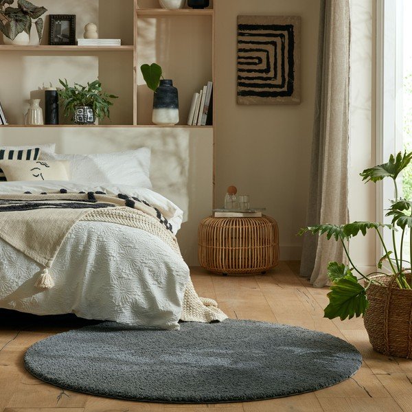 Covor gri închis lavabil rotund din fibre reciclate 180x180 cm Fluffy – Flair Rugs-image-1