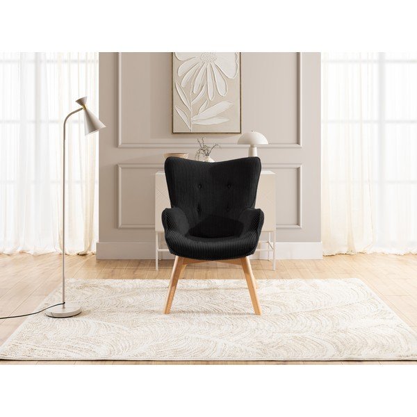 Fotoliu negru cu tapițerie din catifea reiată Niko – Ropez-image-1