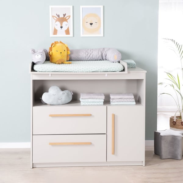 Comodă de copii gri deschis cu masă de schimbat 107x98x75 cm Lea – Roba-image-2