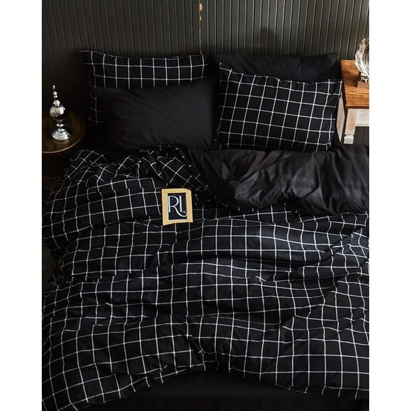 Lenjerie de pat neagră pentru pat dublu/extins cu cearceaf inclus/cu 4 piese 200x220 cm Geometric – Mila Home-image-1