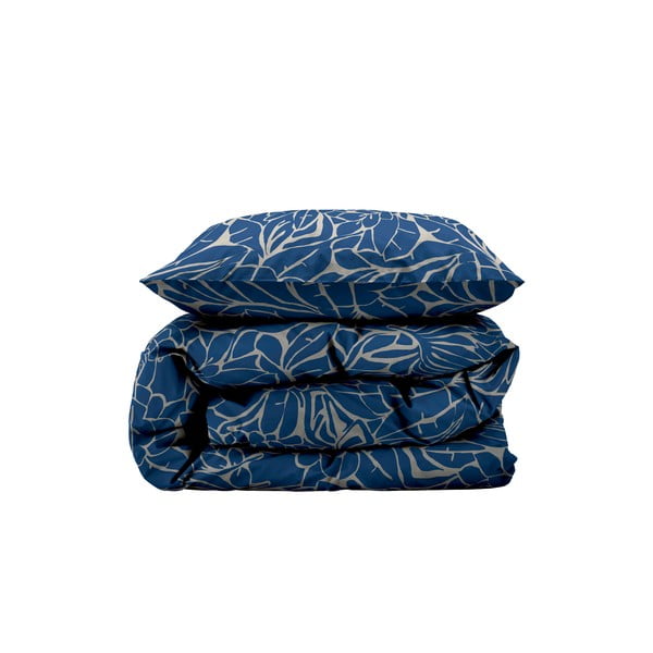 Lenjerie de pat albastră din damasc pentru pat de o persoană 140x200 cm Abstract leaves – Södahl