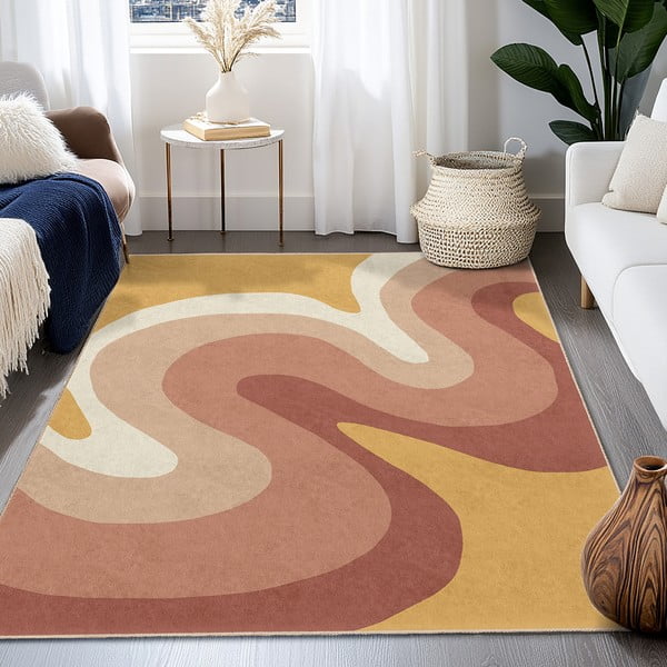 Covor galben ocru-roz prăfuit lavabil 60x100 cm Strawberry Creamsicle – Mila Home-image-4