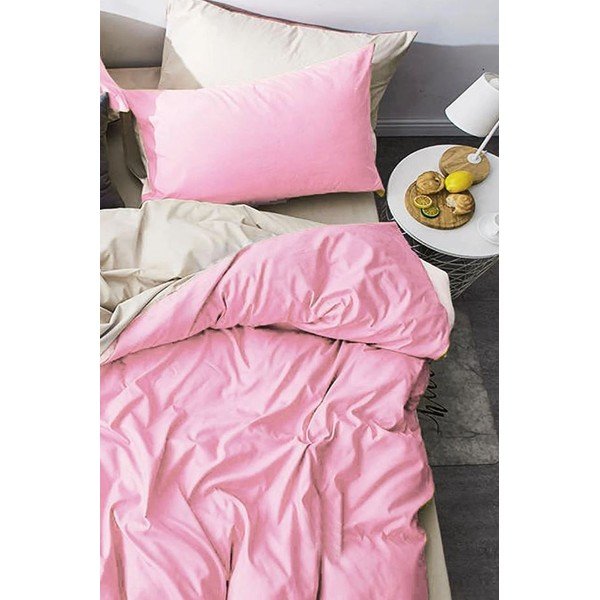 Lenjerie de pat roz-crem din bumbac pentru pat dublu-extins și cearceaf 200x220 cm – Mila Home-image-1