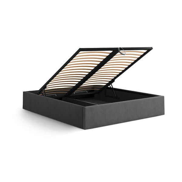 Pat matrimonial gri antracit tapițat cu spațiu de depozitare/fără tăblie cu somieră 180x200 cm Susan – Micadoni -image-3