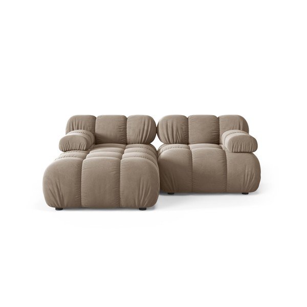 Colțar modular bej cu tapițerie din catifea (cu colț pe partea stângă/cu șezlong) – Micadoni 