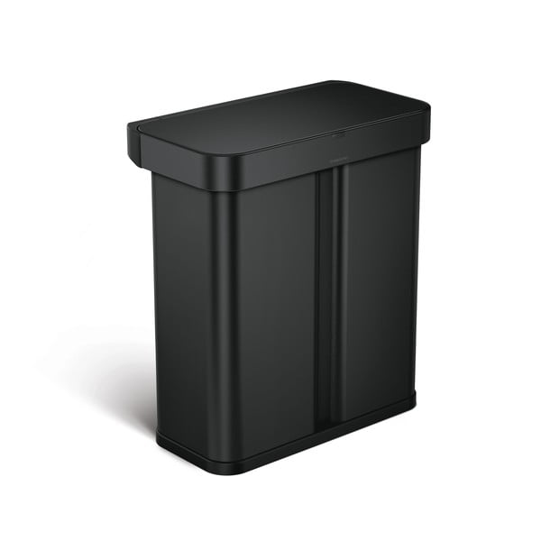 Coș de gunoi negru mat de reciclat/cu senzori de deschidere din oțel 58 l – simplehuman