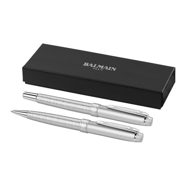 Set 2 stilouri argintii, cu model Balmain Roller And Ballpoint