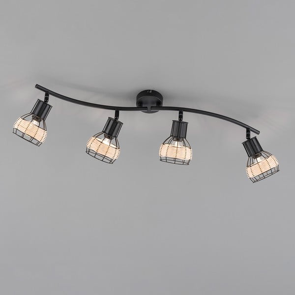 Plafonieră neagră cu abajur din metal/cu abajur din ratan 10,5x70 cm Straw – Fischer & Honsel-image-2