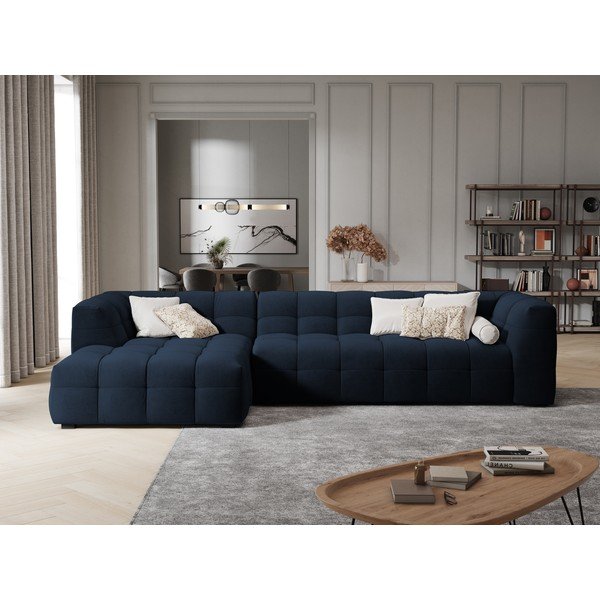 Colțar cu tapițerie din catifea și șezlong pe partea stângă Windsor & Co Sofas Vesta, albastru-image-1