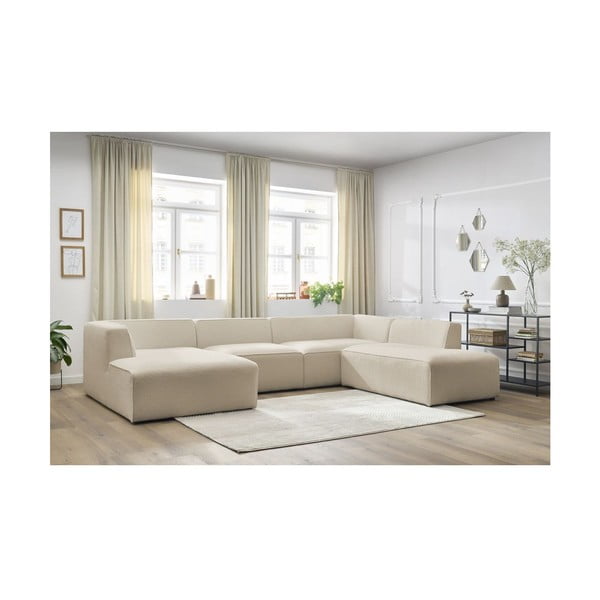 Colțar modular bej cu tapițerie din țesătură bouclé (cu colț pe partea dreaptă/în formă de "U") Megeve – Bobochic Paris-image-3