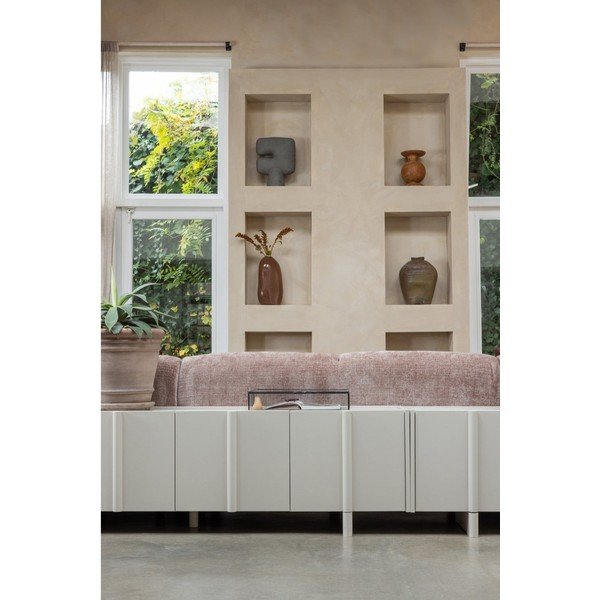 Comodă TV gri deschis din lemn de pin 152x53x46 cm Basu – WOOOD-image-1