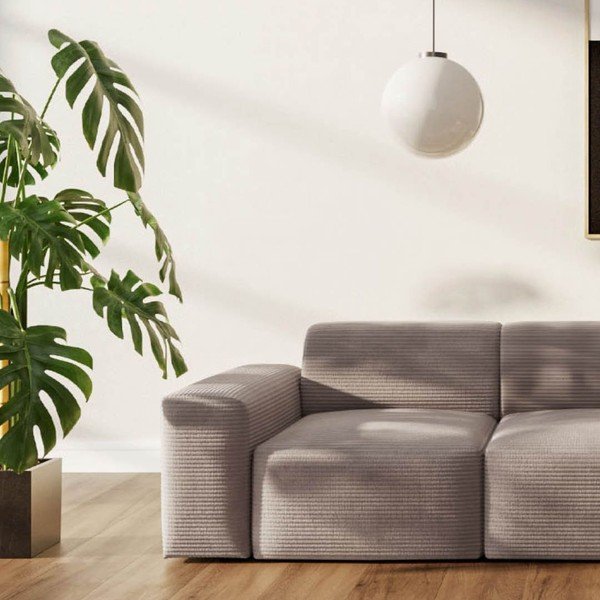 Canapea bej cu tapițerie din catifea reiată  285 cm Villet – Rodier-image-3